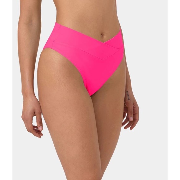 Halara NWT Crossover Bikini Bottom Swimsuit Womens Neon Pink Sporty Beach - Picture 3 of 4